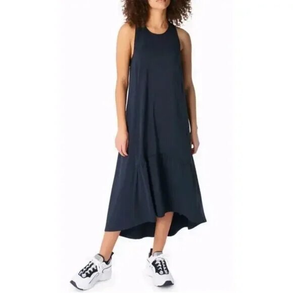 Sweaty Betty Dress Women's M Black Ace Racerback Ruffled Activewear Sporty Midi - Picture 1 of 16